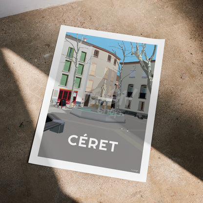 Affiche Céret - Fontaine aux 9 Jets | Histoire et Décoration Catalane